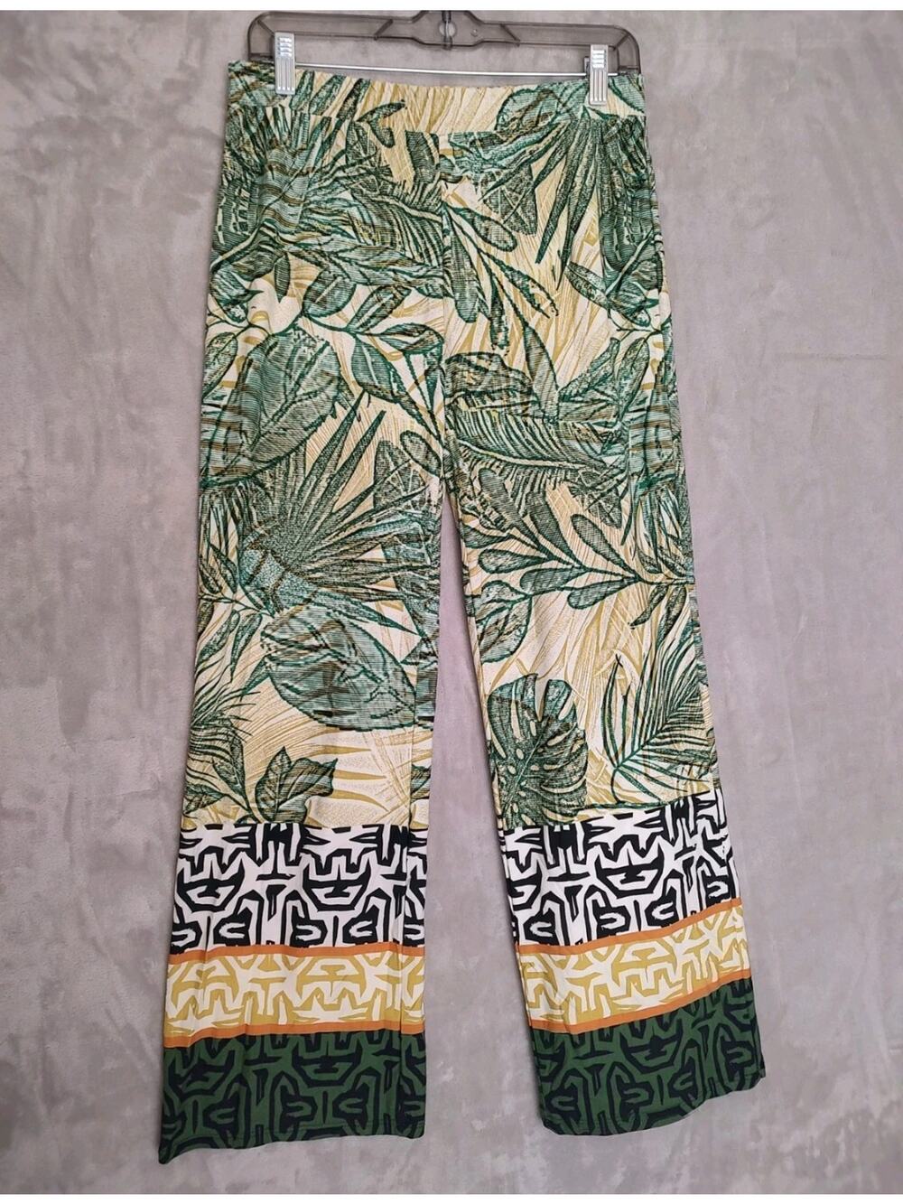 Peck & Peck Sunwashed Shades Tropical Palm Leaf Wide Leg Pants SZ S Made In USA